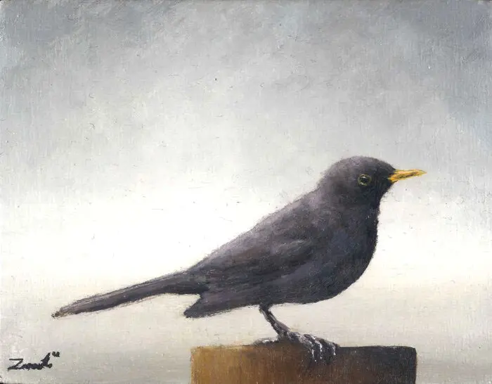 Marc van der Zwet, Merel, 200 euro, Oil on panel in wooden frame, 11x8,4 cm