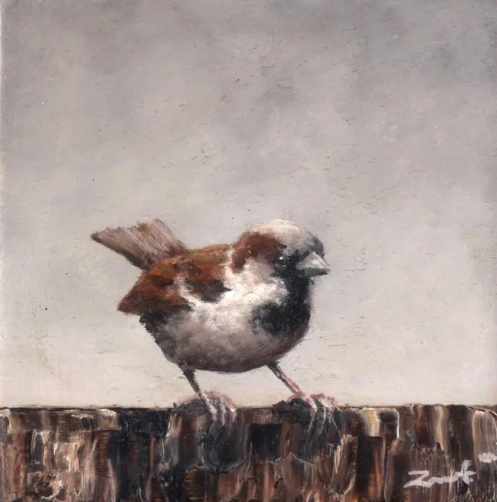 Marc van der Zwet, Mus op rand vierkant, 160 euro, Oil on panel in wooden frame, 6,5x6,5 cm