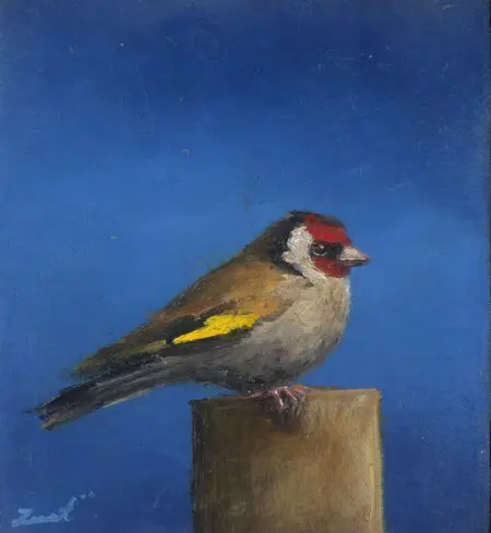 Marc van der Zwet, Puttertje paaltje, 7x6,7 cm, €.130,- euro, Oil on oak, unframed