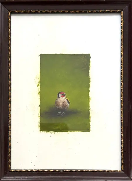 Marc van der Zwet, Puttertje, 150 euro, Oil on paper in dark frame, 6x9 cm excl. frame