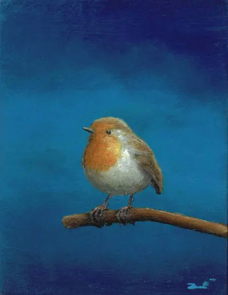Marc van der Zwet, Roodborst op takje, 195 euro, Oil on panel in bamboo frame, 11,2x8,5 cm
