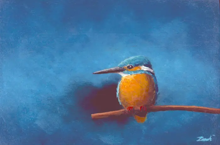 Marc van der Zwet, Tevreden ijsvogel, 330 euro, Oil on panel in wooden frame, 9,8x14,7 cm