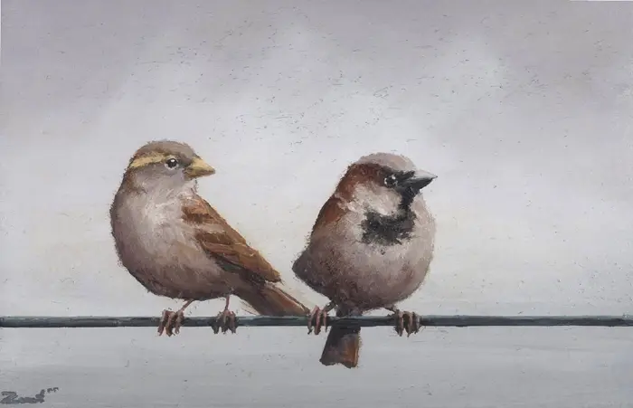 Marc van der Zwet, Vrouwmus is verliefd, 330 euro, Oil on panel in frame, 14,7x9,7 cm