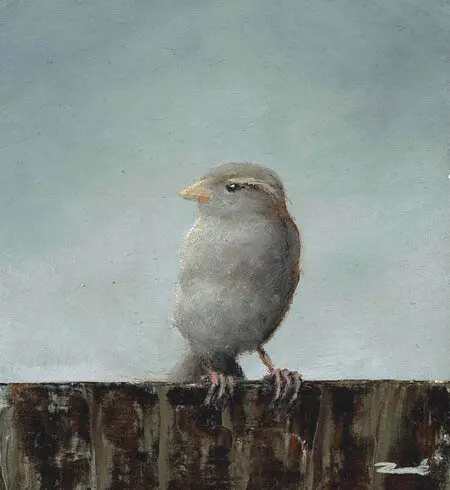 Marc van der Zwet, Vrouwmus op rand grijs, 140,-, 7,5x8,5, Oak block, unframed, 7210607