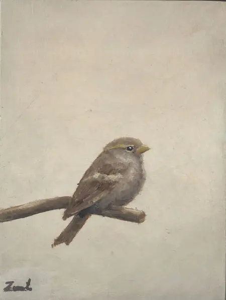 Marc van der Zwet, Vrouwmusje grijs, 200 euro, Oil on panel in wooden frame, 8,3x10,9 cm