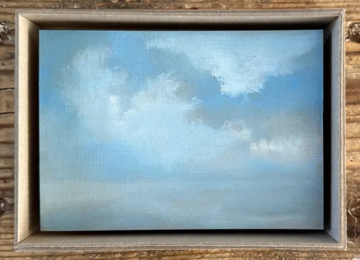 Marcel van Pinxteren, Wolkendoosje, 175 euro, Oil on panel in a box as frame, ready to hang, 16x12 cm