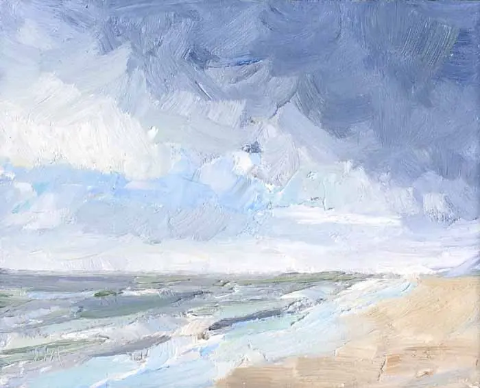 Marieke Ackerman, Donkere wolk, 425 euro, Oil on painting panel in wooden frame, 24x30 cm