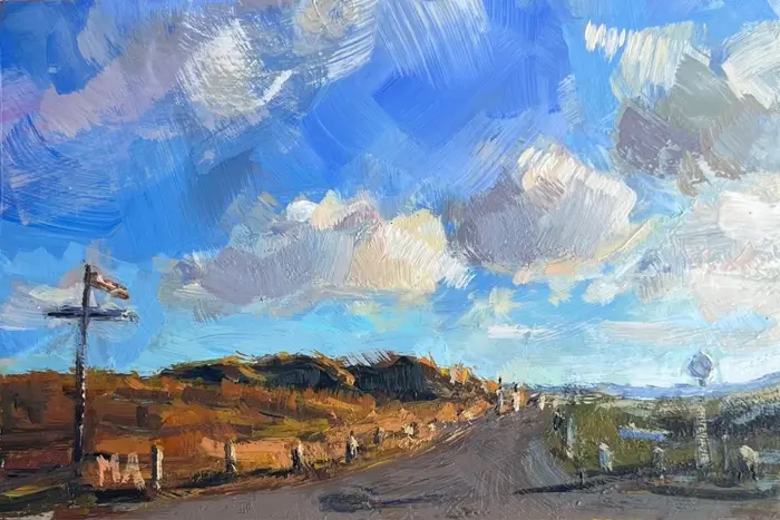 Marieke Ackerman, Down at the end of lonelystreet, 125 euro, Acrylic on panel in wooden frame, 10x15 cm