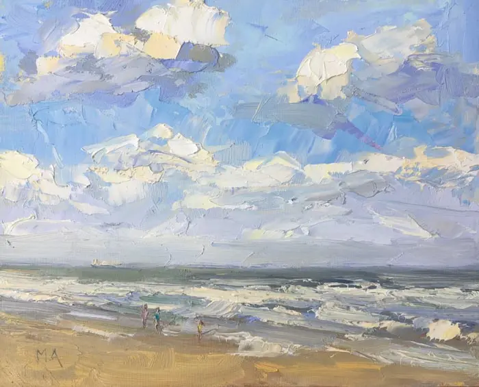 Marieke Ackerman, Dutch Sky, 425 euro, Oil on painting panel in wooden frame, 24x30 cm
