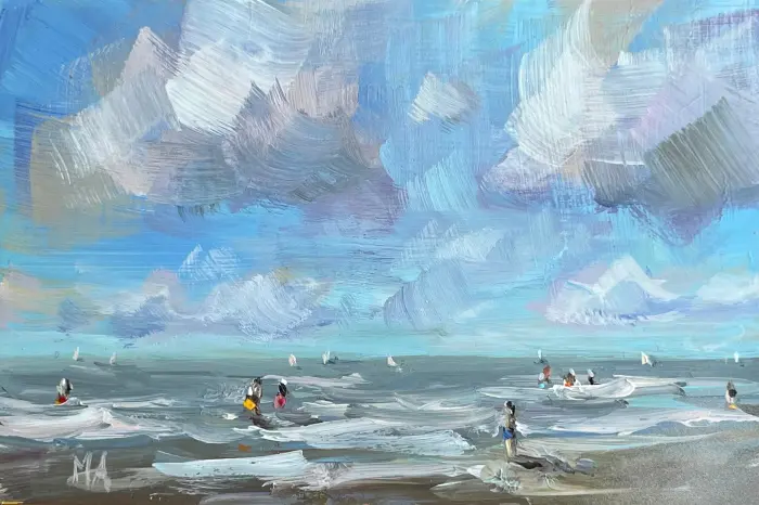 Marieke Ackerman, Hollandse zomer, 125 euro, Acrylic on panel in wooden frame, 10x15 cm