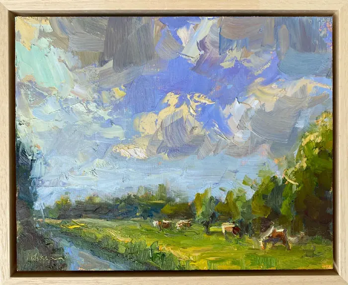 Marieke Ackerman, Koeien bij Sterkenburg, 425 euro, Oil on panel in wooden frame, 24x30 cm