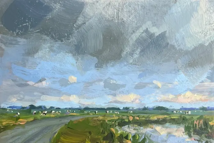 Marieke Ackerman, Koeien, 125 euro, Acrylic on panel in wooden frame, 10x15 cm