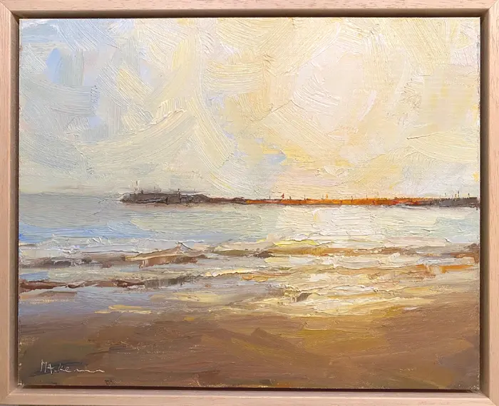 Marieke Ackerman, Sfeervolle zonsondergang, 425 euro, Oil on panel in wooden frame, 24x30 cm