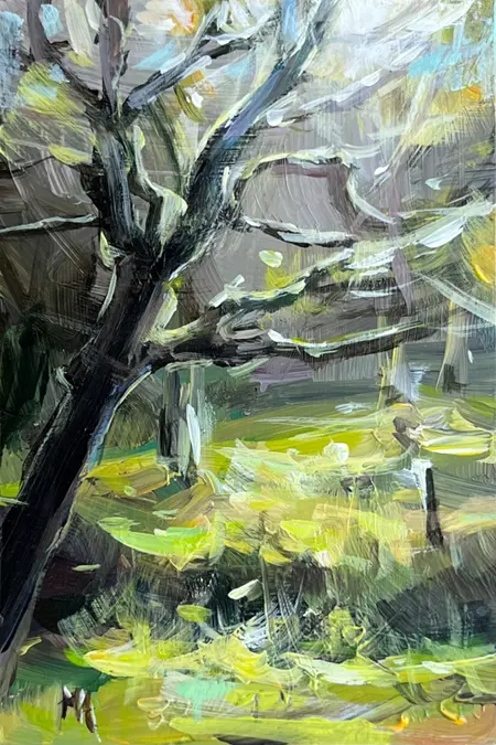 Marieke Ackerman, Winterlicht 2, 125 euro, Acrylic on panel in wooden frame, 10x15 cm