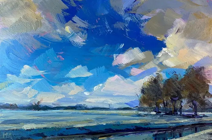 Marieke Ackerman, Winterstudie vorst, 100 euro, Acrylic on panel in wooden frame, 10x15 cm