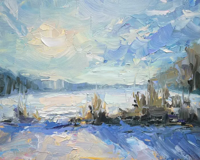 Marieke Ackerman, Zacht Winterlicht, 425 euro, Oil on panel in natural wooden frame, 24x30 cm