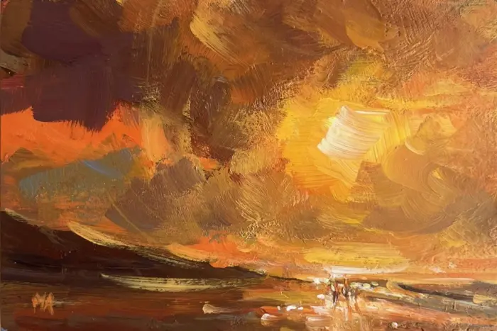 Marieke Ackerman, Zee verlicht, 125 euro, Acrylic on panel in wooden frame, 10x15 cm