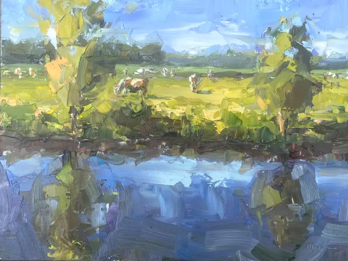 Marieke Ackerman, Zomers warm, 600 euro, Oil on panel in wooden frame, 30x40 cm