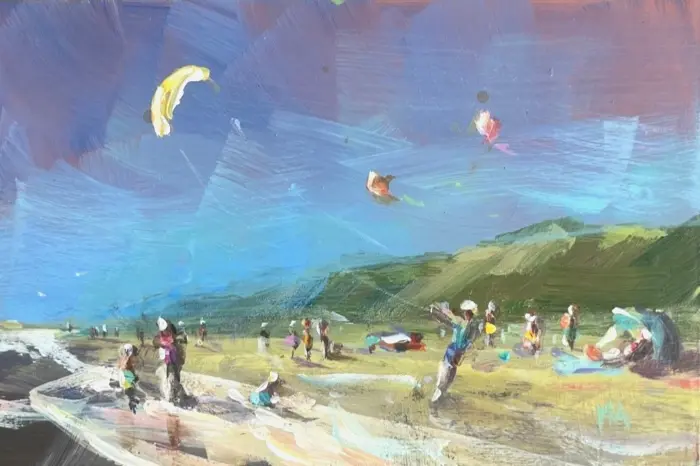 Marieke Ackerman, Zomerse dag, 125 euro, Acrylic on panel in wooden frame, 10x15 cm