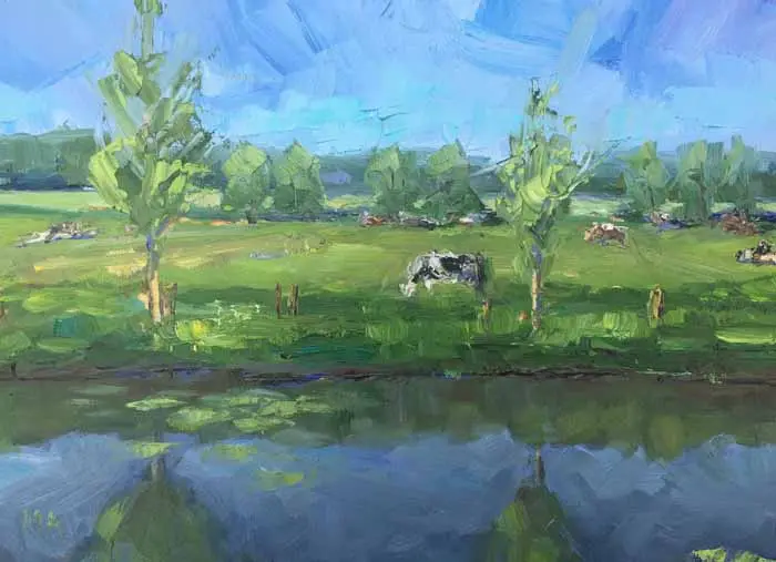 Marieke Ackerman, Zonnige zondag, 600 euro, Oil on painting panel in wooden frame, 30x40 cm