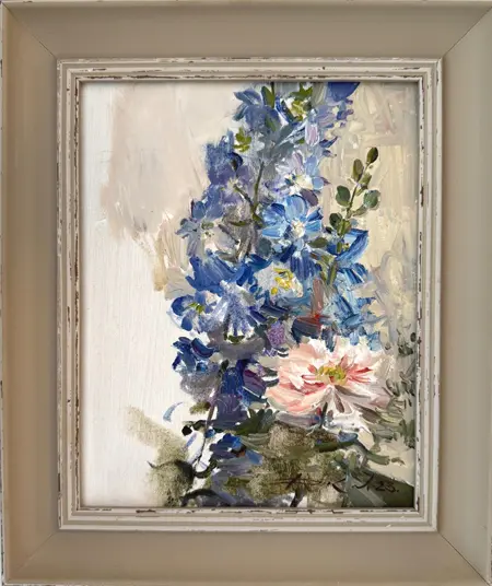 Natalia Dik, Blauw Boeket, 375 euro, Oil on panel in frame, 20x25 cm