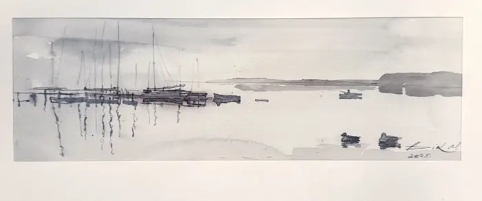 Natalia Dik, Haven, 285 euro, Mixed media on paper in black picture frame, 10x30 (in frame, 28x35 cm)