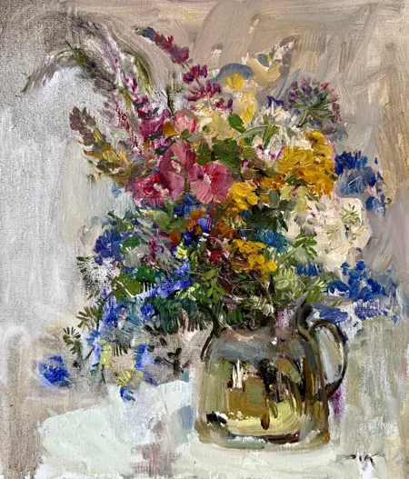 Natalia Dik, Stilleven met bloemen, 925 euro, Oil on canvas in wooden frame, 40x35 cm