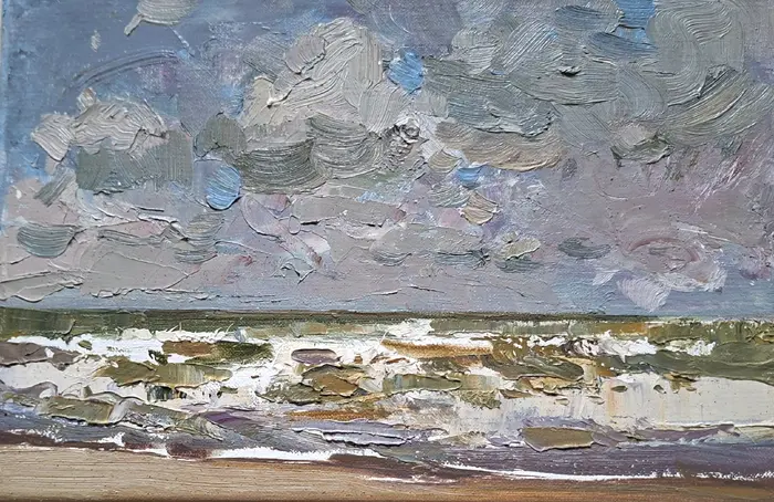Natallia Dik, Wilde Zee, 650 euro, Oil on canvas in wooden frame, 20x30 cm