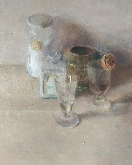 Pere Mon Taillant, All white, Oil on canvas in wooden frame, 41x33 cm, €.550,- euro