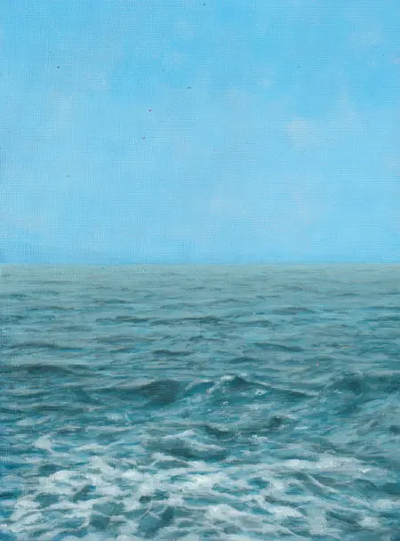 Rada Ovcharova, Sea, 325 euro, Acrylic and mixed media on canvas in wooden frame, 18x24 cm