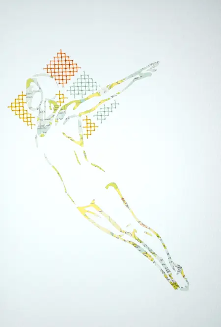 Renee Toonen, Duik, 135 euro, Paper cutting with embroidery in wooden frame, A4