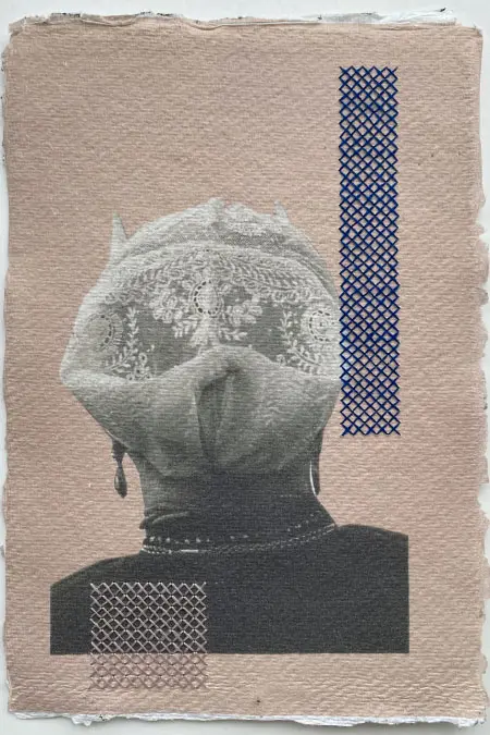 Renee Toonen, From Holland with Love and Thread 8, 135 euro, Mixed media with cross-stitches, 30x20 cm