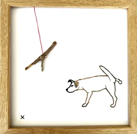 Renee Toonen, Hondje, 65 euro, Paper cutting with embroidery in wooden frame, 18x18 cm