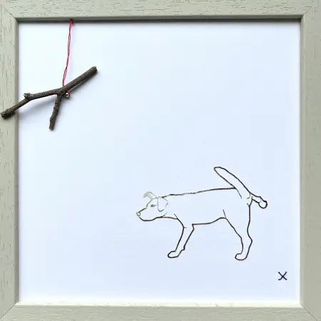 Renee Toonen, Hondje, 55 euro, Paper cutting with embroidery in wooden frame, 18x18 cm