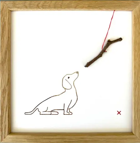 Renee Toonen, Teckel, 65 euro, Paper cutting with embroidery in wooden frame, 18x18 cm