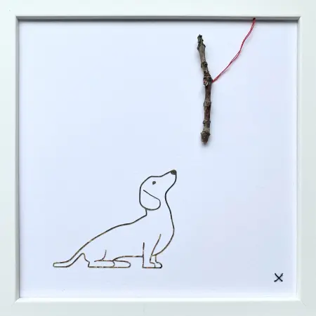 Renee Toonen, Teckel, 55 euro, Paper cutting with embroidery in wooden frame, 18x18 cm