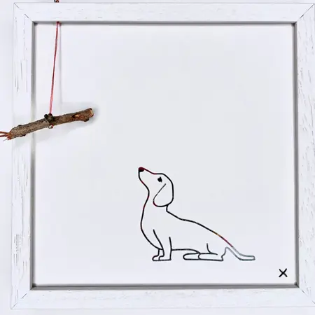Renee Toonen, Teckel, 65 euro, Paper cutting with embroidery in wooden frame, 18x18 cm