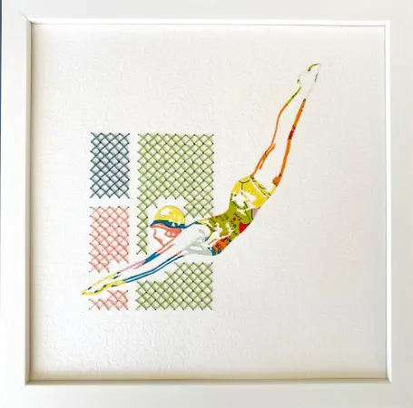 Renee Toonen, Zwester, 65 euro, Paper cutting with embroidery in white wooden frame, 18x18 cm