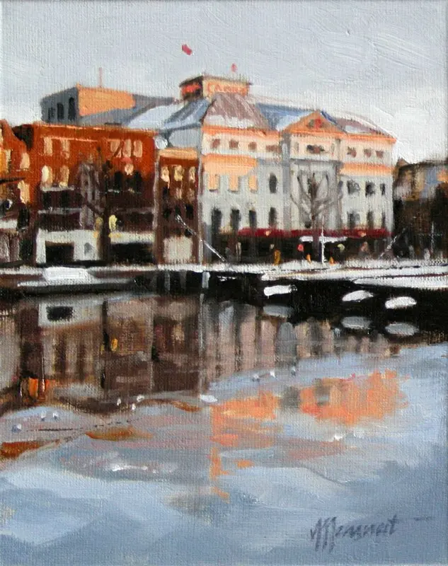 Richard van Mensvoort, Avondzon Amstel Carré, Oil on canvas, 30x24 cm, €.950,-