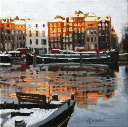 Richard van Mensvoort, Avondzon Amstel, Oil on canvas, 30x24 cm, €.995,