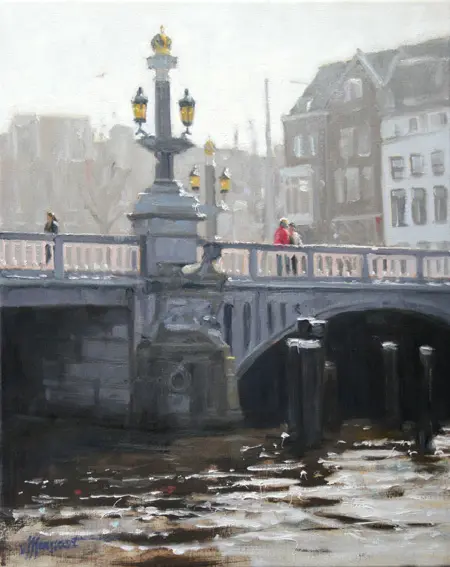 Richard van Mensvoort, Blauwbrug, Oil on canvas in wooden frame, 50x40 cm, €.1450,-