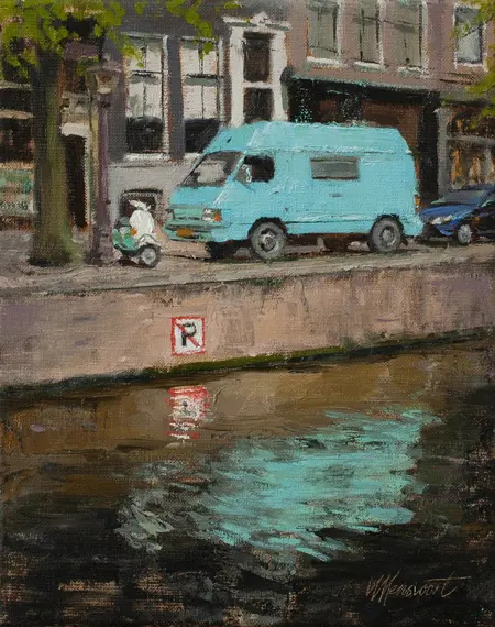 Richard van Mensvoort, Blauwe bus, 995 euro, Oil on canvas in frame, 30x24 cm