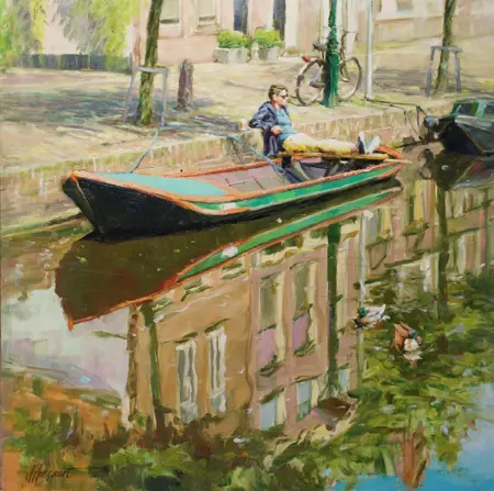 Richard van Mensvoort, Chilling, Oil on panel, 60x60 cm, €.1950,-