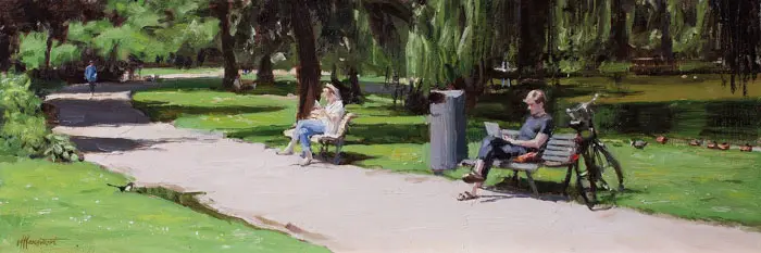 Richard van Mensvoort, In het (Ooster)Park, 995 euro, Oil on canvas in wooden frame, 20x60 cm