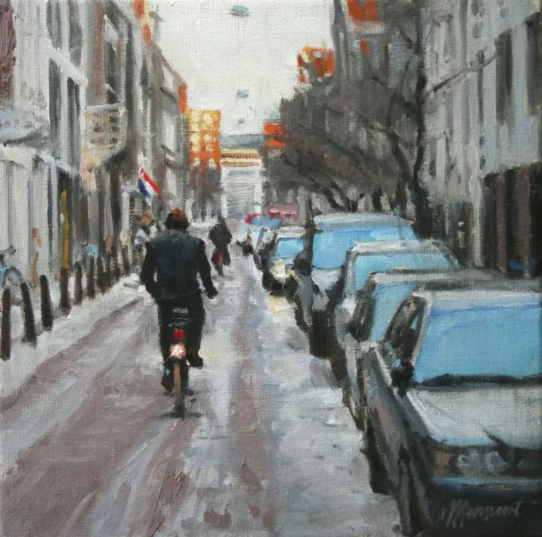 Richard van Mensvoort, Kerkstraat, Oil on canvas in wooden frame, 30x30 cm, €.995,-