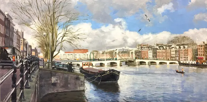 Richard van Mensvoort, Magere Brug, Oil on canvas in wooden frame, 50x100 cm, €.2950,-
