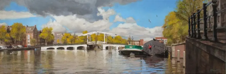 Richard van Mensvoort, Magere Brug, 3950 euro, Oil on canvas in wooden frame, 50x150 cm