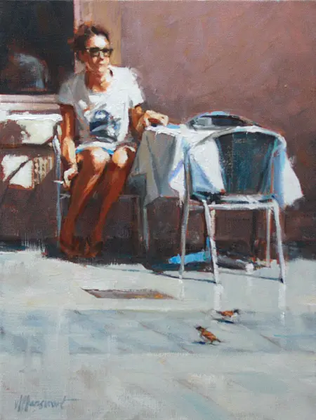 Richard van Mensvoort, Pauze, 1250 euro, Oil on canvas in wooden frame, 40x30 cm