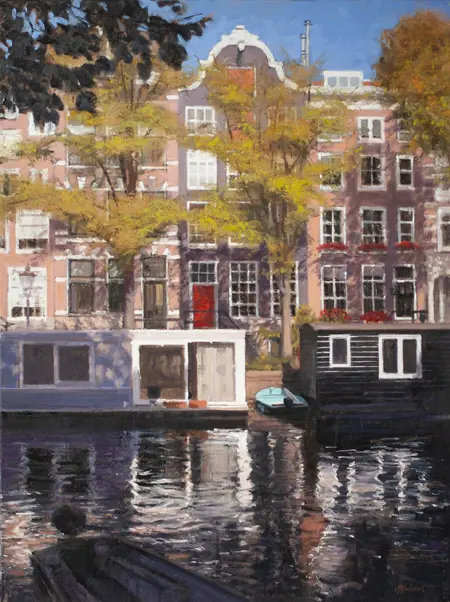 Richard van Mensvoort, Prinsengracht Amsterdam, 4250 euro, Oil on canvas in wooden frame, 120x90 cm