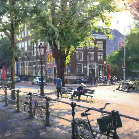 Richard van Mensvoort, Rapenburg in Opdracht gemaakt, Oil on canvas, 50x50 cm, €.1800,- euro